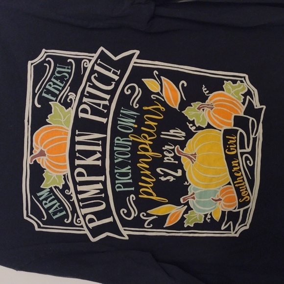 Pumpkin Black Cotton LS T-shirt with Pumpkins size Small Oversized - Picture 6 of 8